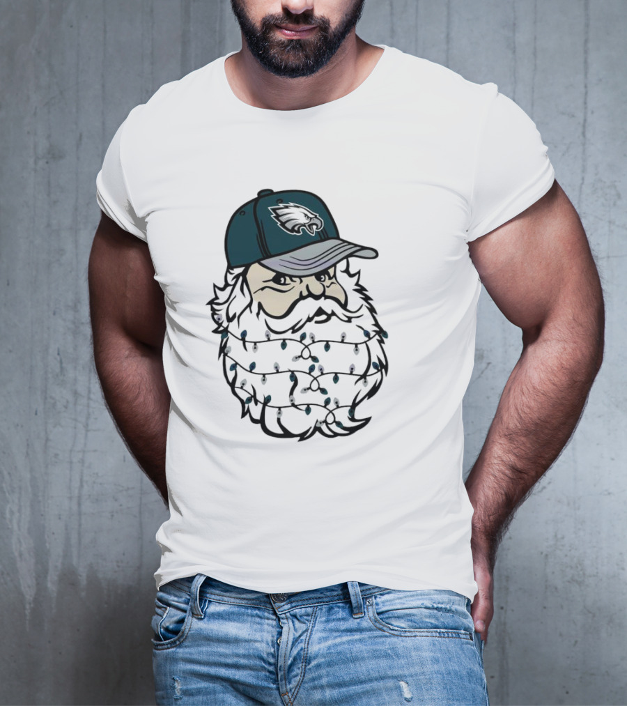 Philadelphia Eagles Santa Hat Christmas Lights Beard T-Shirt