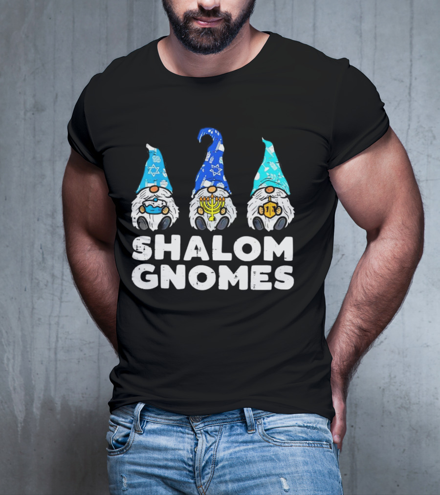 Shalom Gnomes Hanukkah Menorah Star Of David T-Shirt