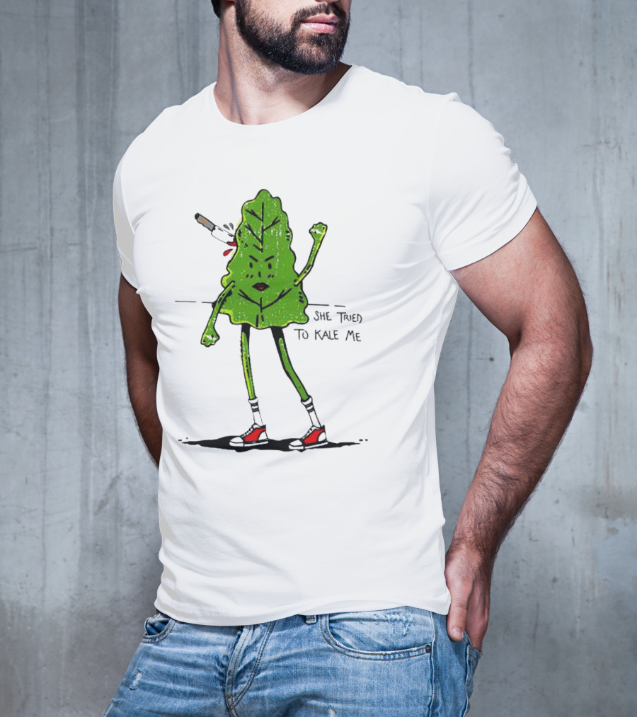 She Tried To Kale Me Smoking Kale Leaf Cartoon In Red Heels T-Shirt