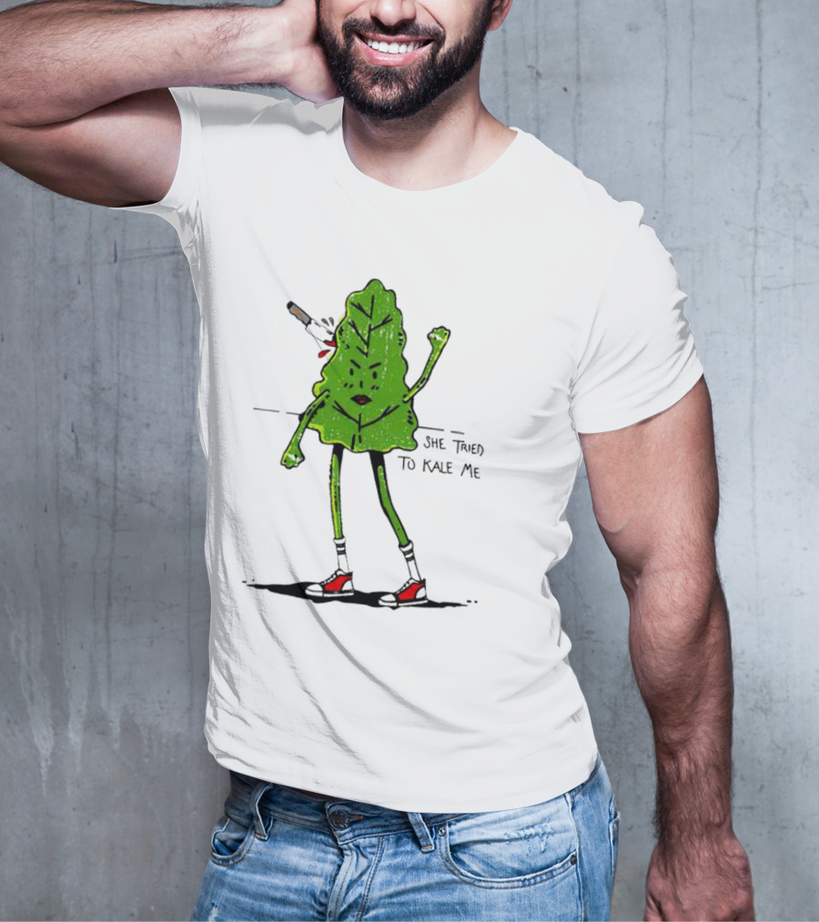She Tried To Kale Me Smoking Kale Leaf Cartoon In Red Heels T-Shirt