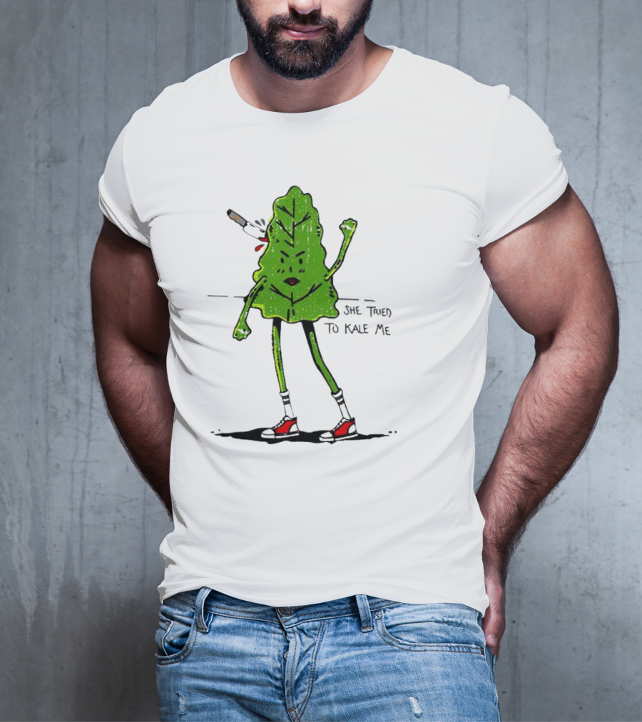 She Tried To Kale Me Smoking Kale Leaf Cartoon In Red Heels T-Shirt