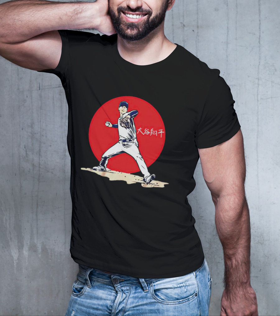 Shohei Ohtani Japanese Baseball Pitcher Icon Red Circle Kanji T-Shirt
