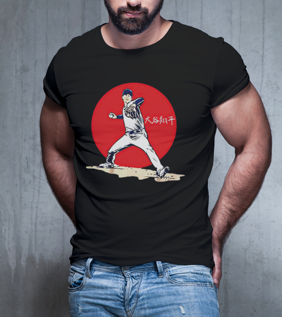 Shohei Ohtani Japanese Baseball Pitcher Icon Red Circle Kanji T-Shirt