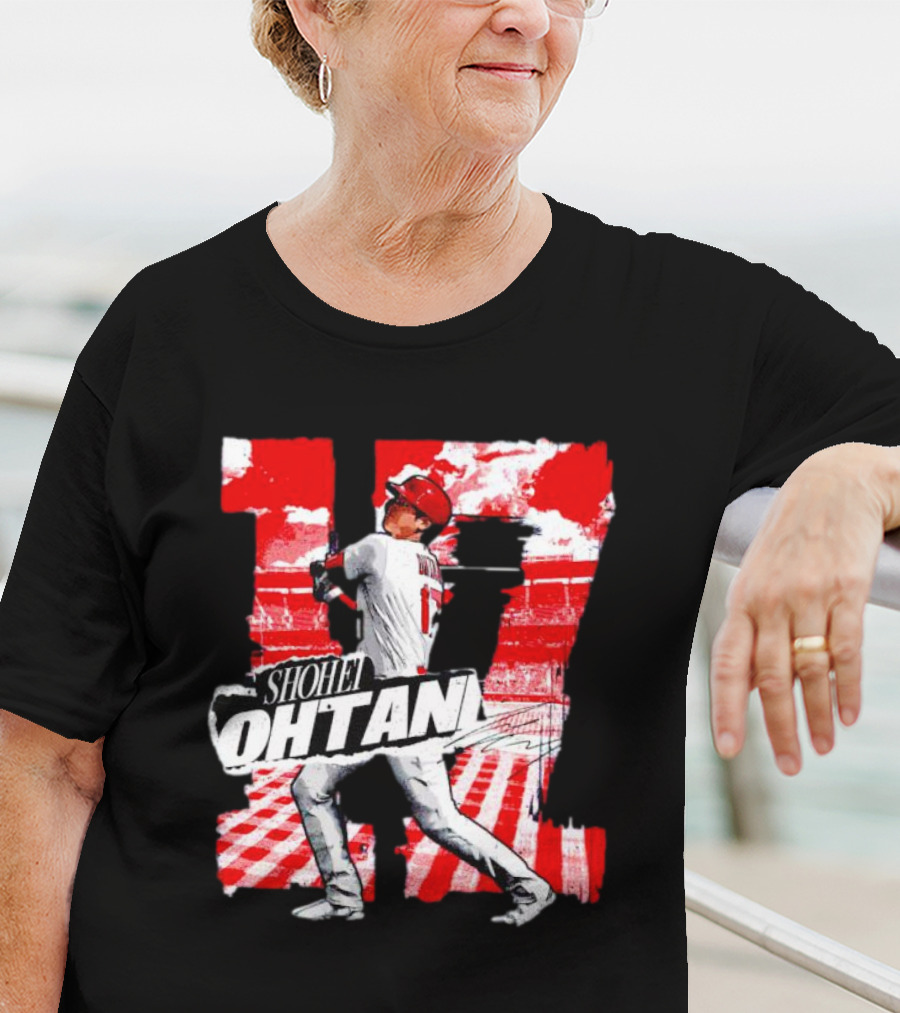 Shohei Ohtani Los Angeles Baseball 17 Cartoon Signature T-Shirt