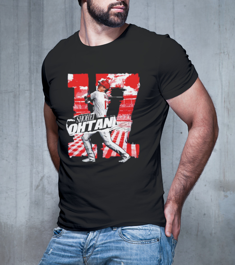 Shohei Ohtani Los Angeles Baseball 17 Cartoon Signature T-Shirt