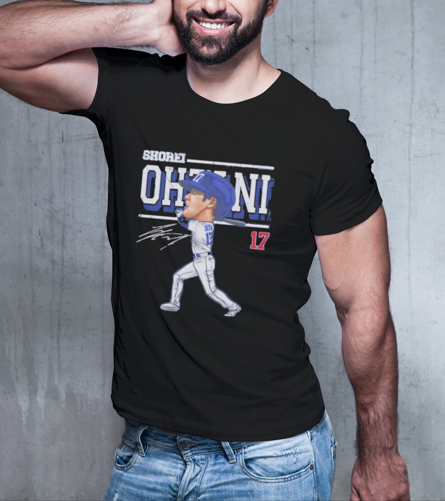 Shohei Ohtani Cartoon Signature 17 Batter Baseball T-Shirt