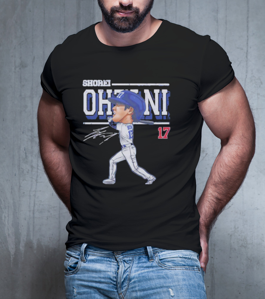 Shohei Ohtani Cartoon Signature 17 Batter Baseball T-Shirt