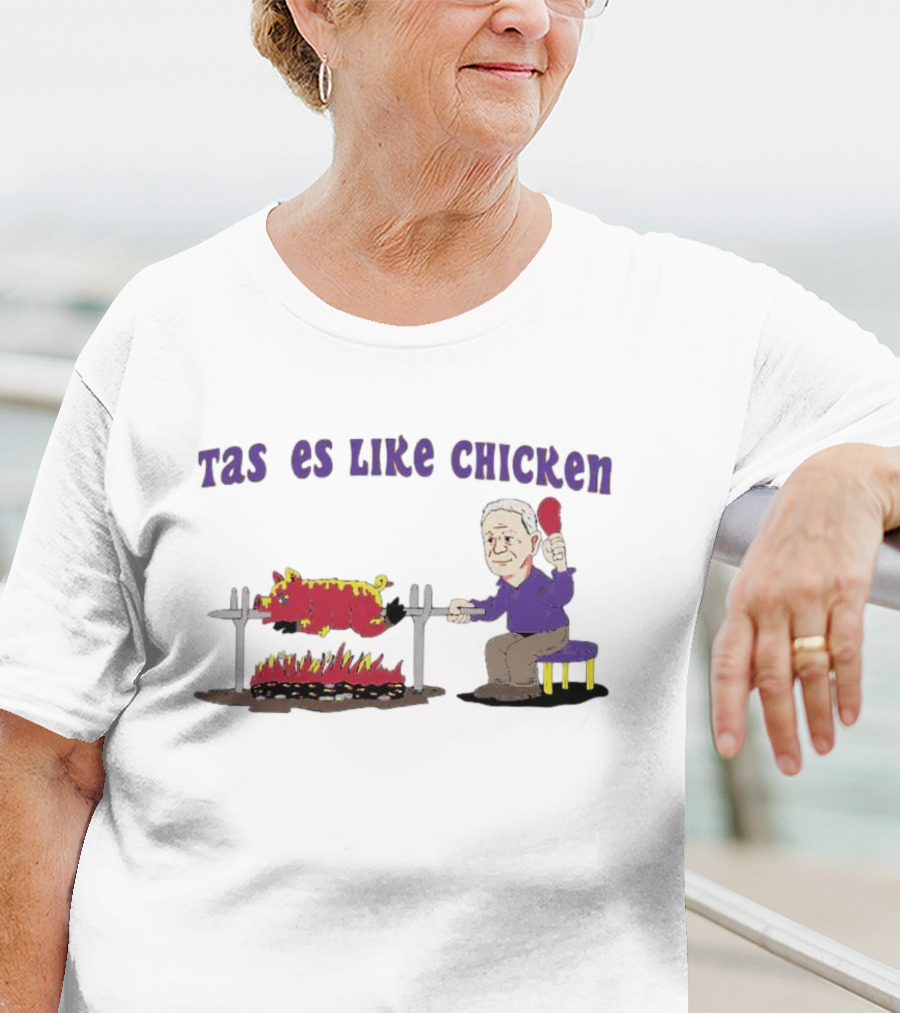 Tastes Like Chicken LSU Tiger Roasting With Cartoon Man Eating T-Shirt