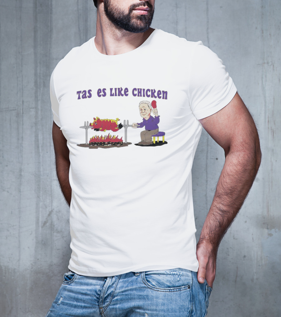 Tastes Like Chicken LSU Tiger Roasting With Cartoon Man Eating T-Shirt