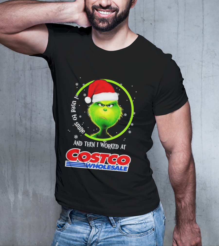 Grinch I Used To Smile And Then I Worked At Costco Wholesale Santa Hat Snowflakes T-Shirt