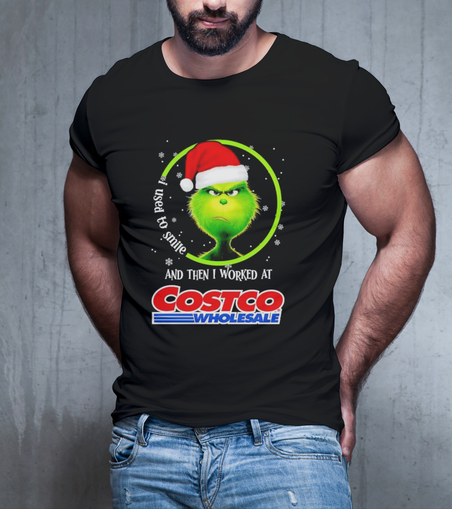 Grinch I Used To Smile And Then I Worked At Costco Wholesale Santa Hat Snowflakes T-Shirt