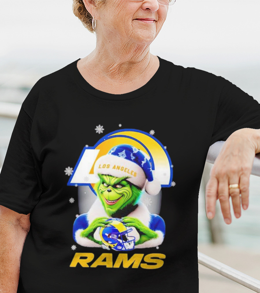 Los Angeles Rams Christmas Grinch Holding Helmet T-Shirt