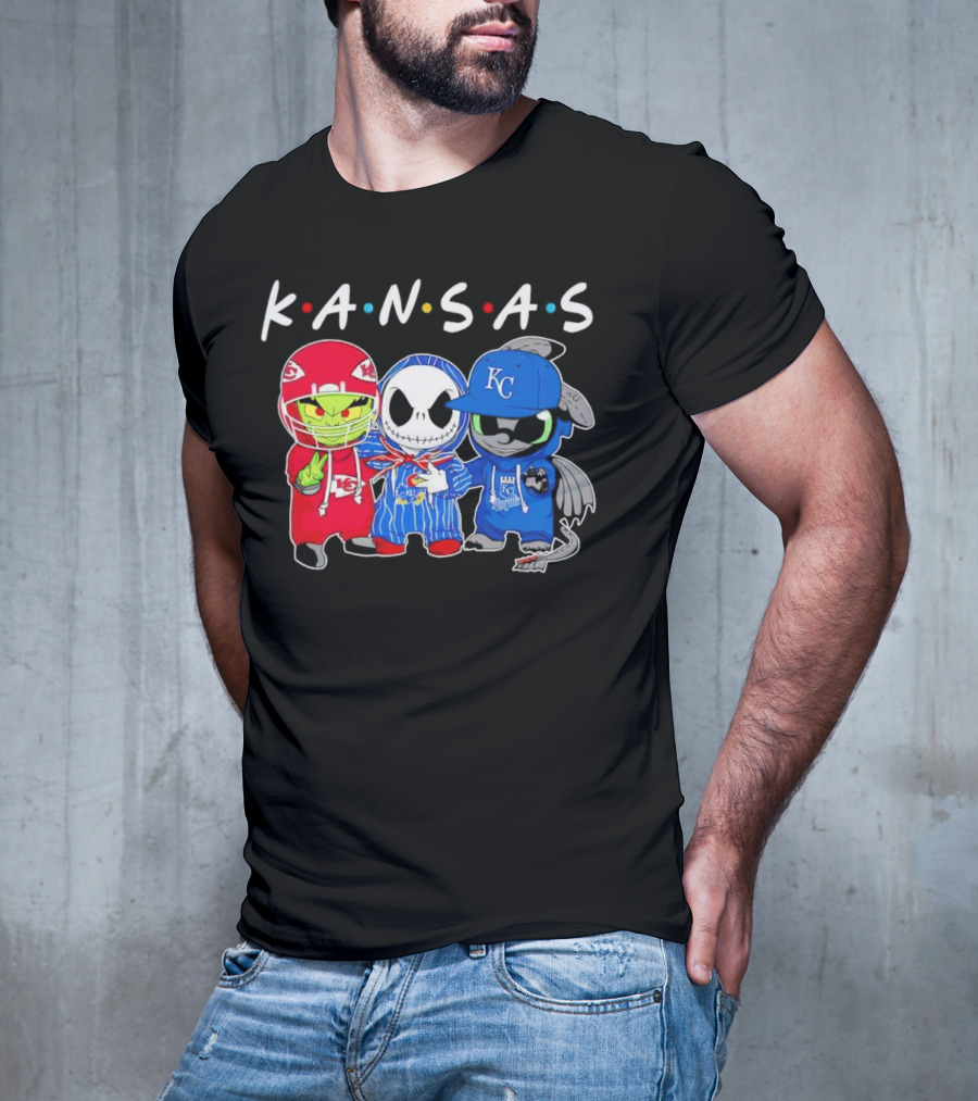 KANSAS Sports Characters Grinch Jack Skellington Toothless Chiefs Royals Jayhawks T-Shirt