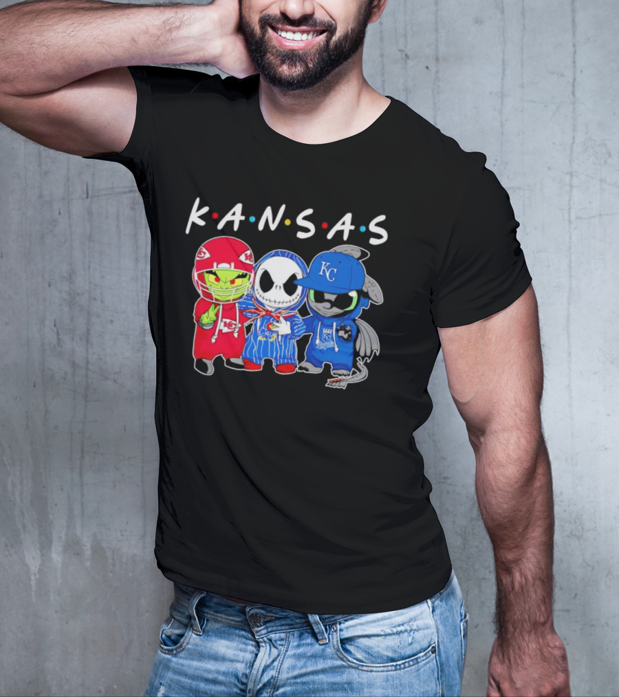 KANSAS Sports Characters Grinch Jack Skellington Toothless Chiefs Royals Jayhawks T-Shirt