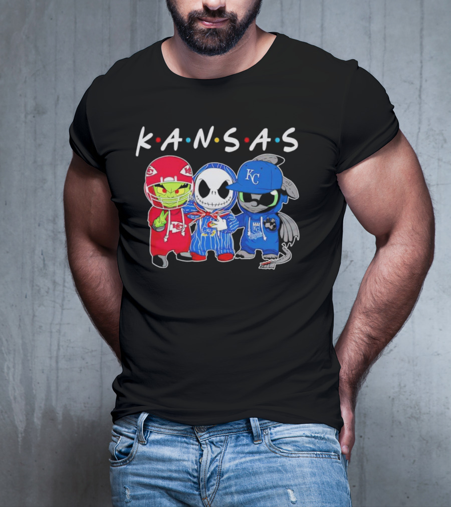 KANSAS Sports Characters Grinch Jack Skellington Toothless Chiefs Royals Jayhawks T-Shirt