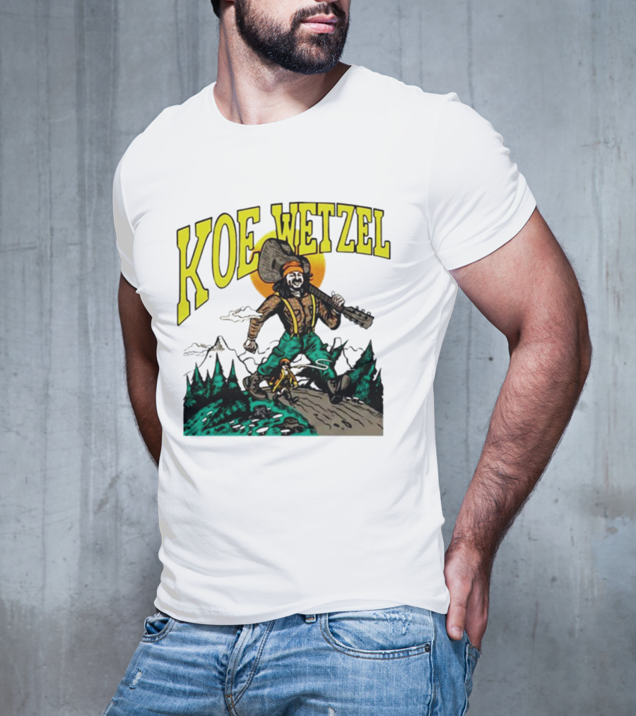 Koe Wetzel Koe Bunyan Lumberjack With Guitar And Dog In Mountain Scene T-Shirt