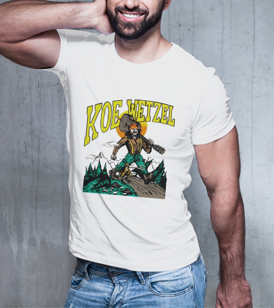 Koe Wetzel Koe Bunyan Lumberjack With Guitar And Dog In Mountain Scene T-Shirt