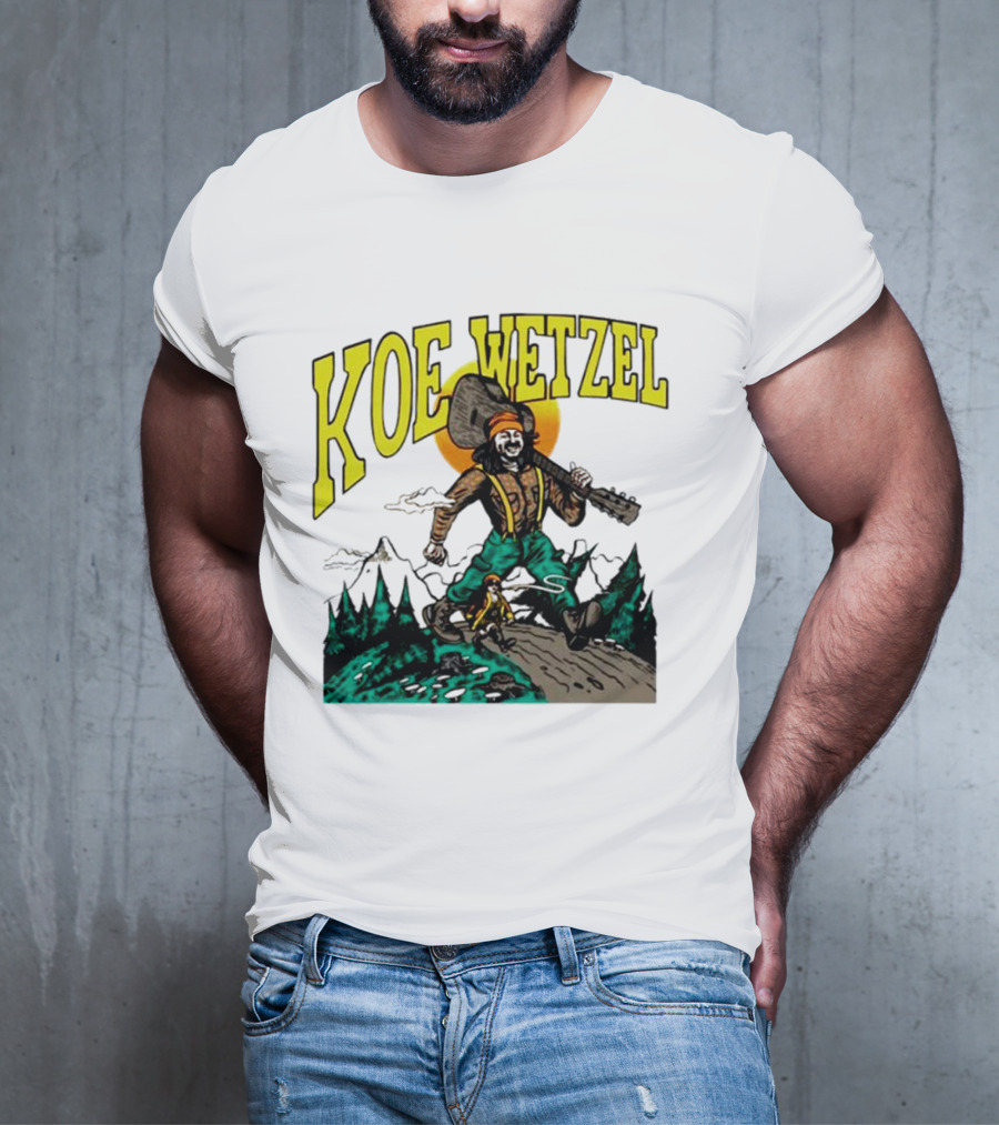 Koe Wetzel Koe Bunyan Lumberjack With Guitar And Dog In Mountain Scene T-Shirt