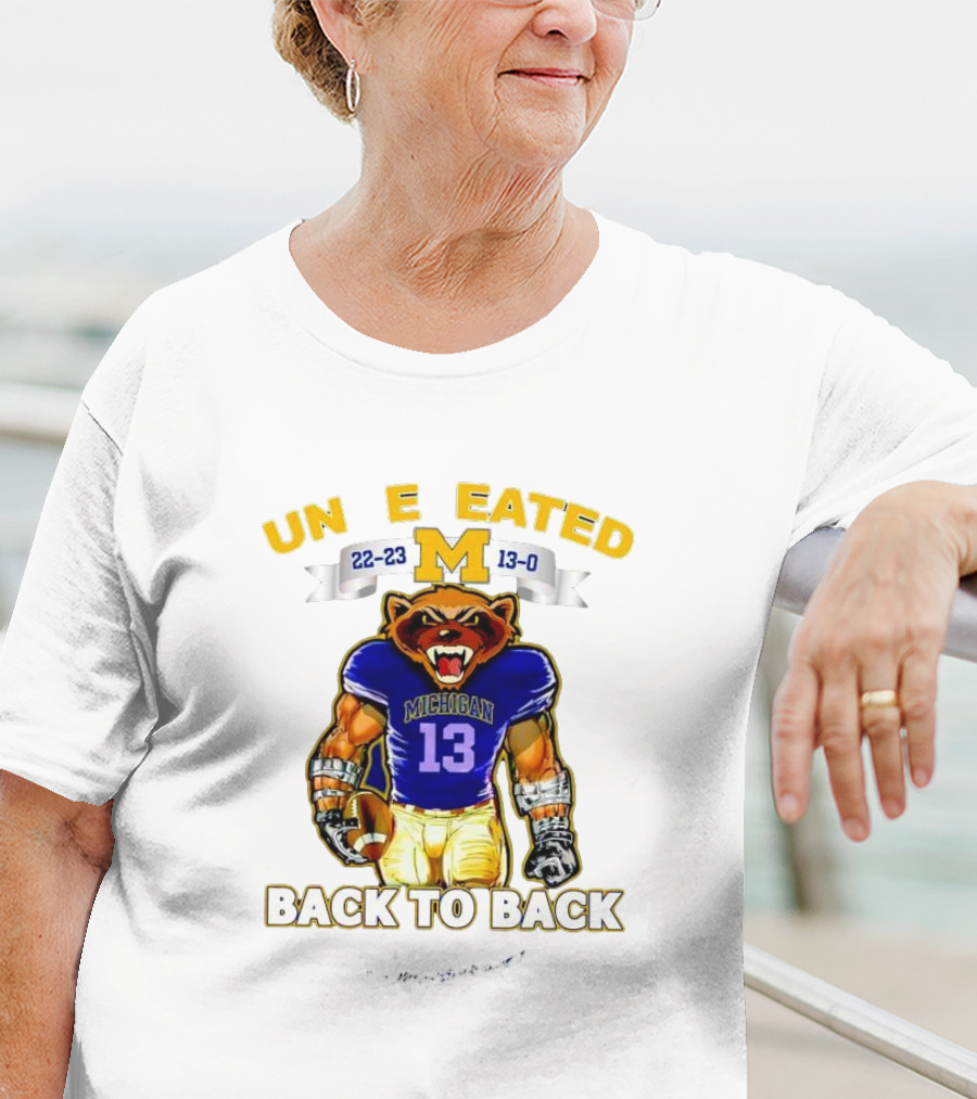 Michigan Wolverines 22-23 13-0 Undefeated Back To Back Bear Mascot T-Shirt