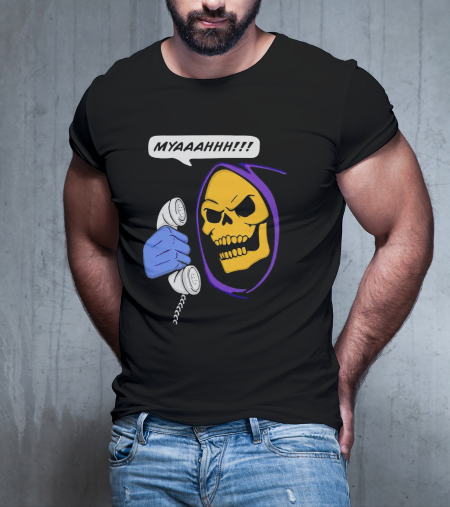 Skeletor Myahhh Phone Call Retro Villain Humor T-Shirt