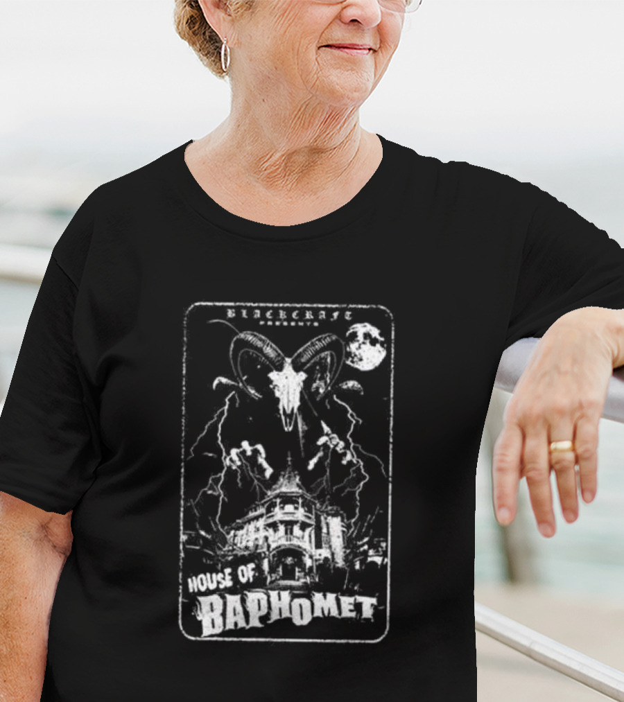 Blackcraft Cult Blackcraft Presents House Of Baphomet Goat Head Lightning Full Moon Dark T-Shirt