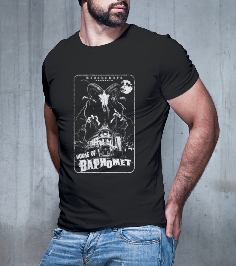 Blackcraft Cult Blackcraft Presents House Of Baphomet Goat Head Lightning Full Moon Dark T-Shirt