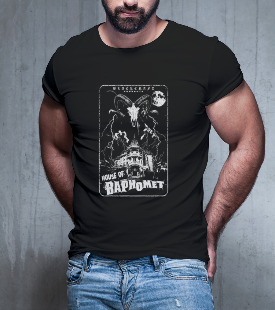 Blackcraft Cult Blackcraft Presents House Of Baphomet Goat Head Lightning Full Moon Dark T-Shirt