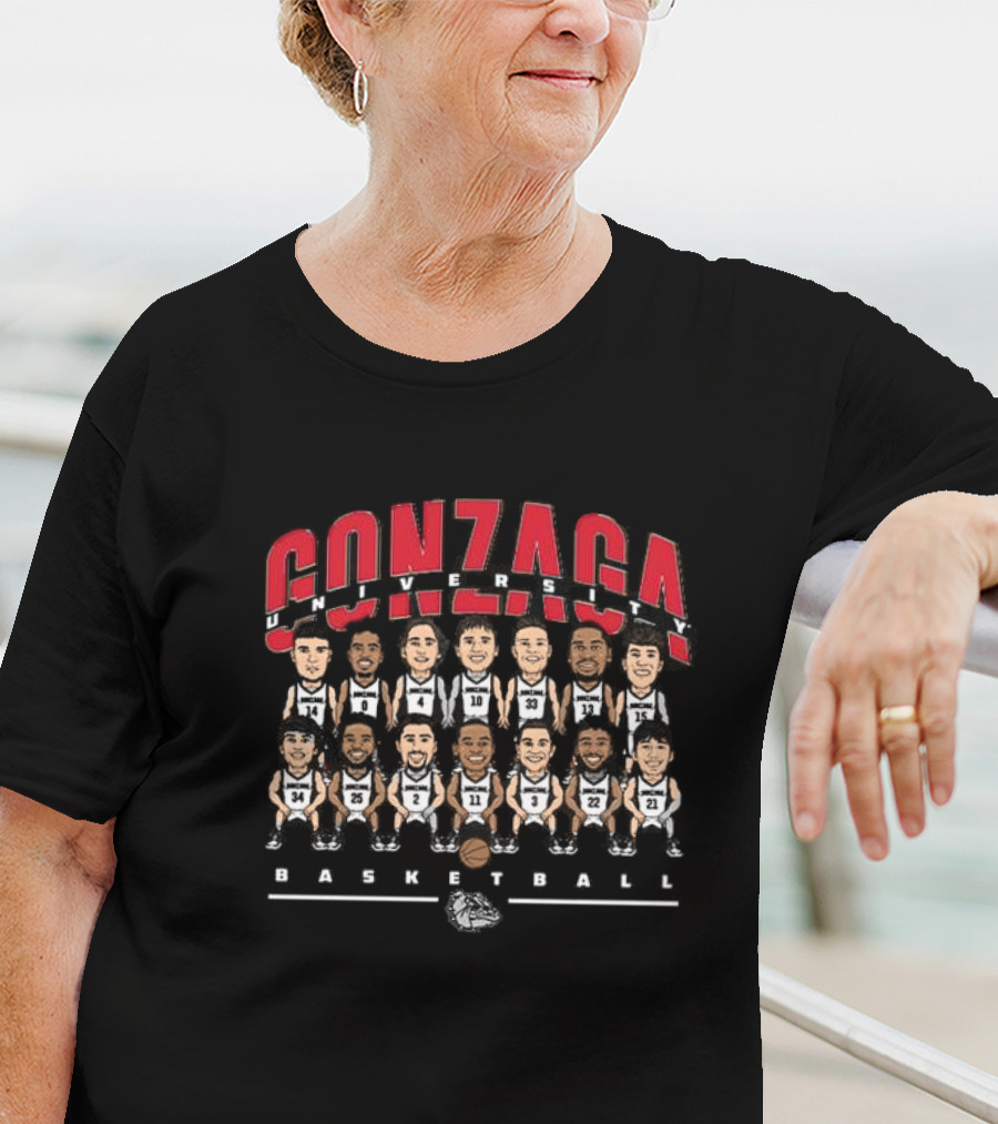 Gonzaga University Basketball Team Caricature With Bulldog T-Shirt