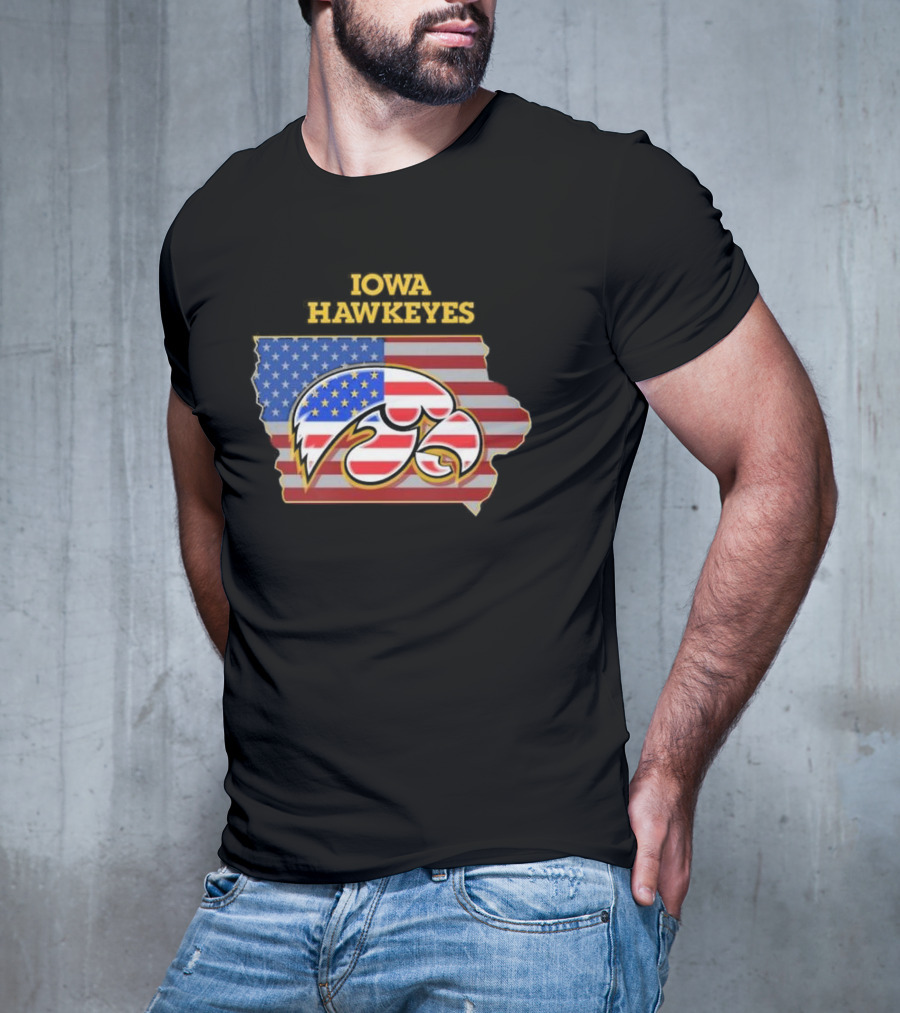 Iowa Hawkeyes American Flag Map T-Shirt