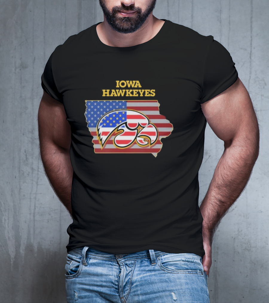 Iowa Hawkeyes American Flag Map T-Shirt