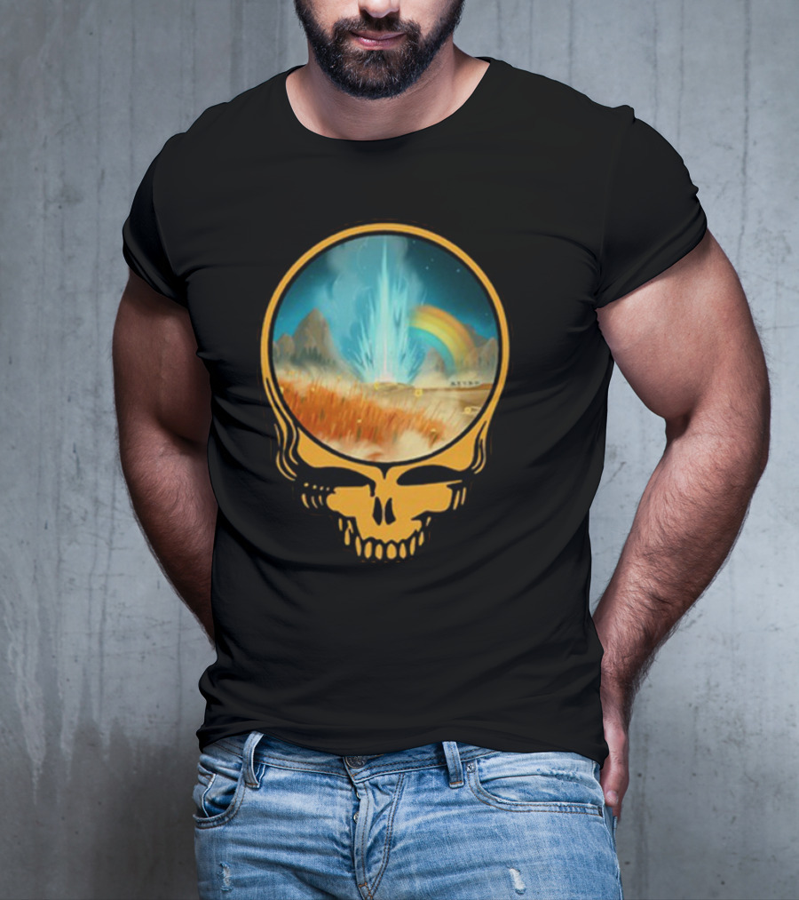 Grateful Dead Skull With Psychedelic Landscape And Rainbow T-Shirt