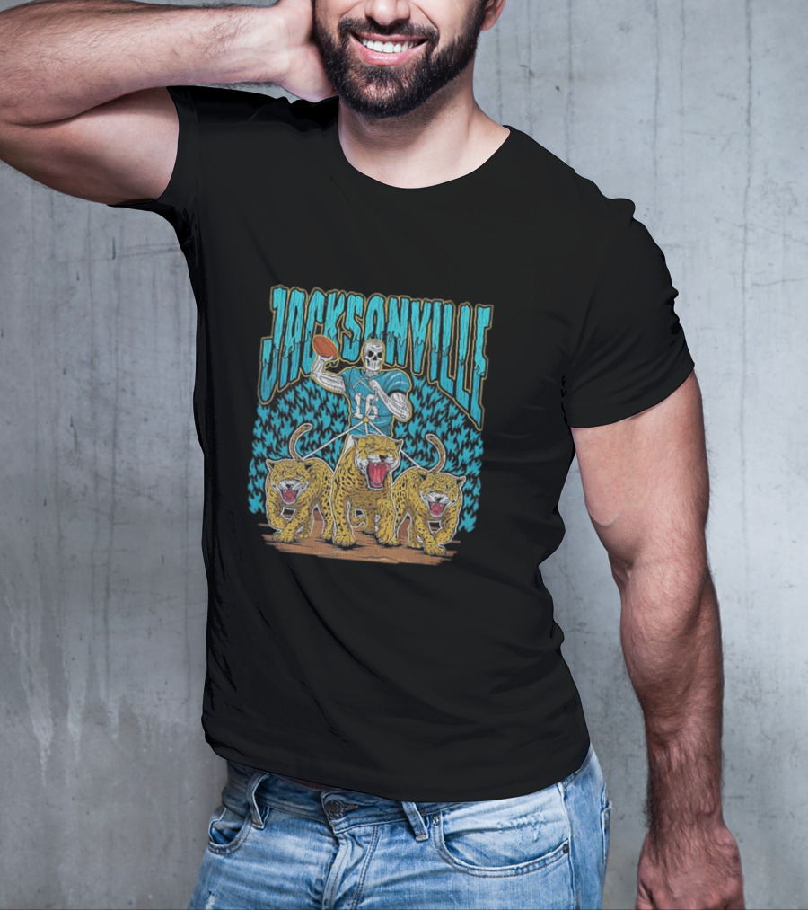 Jacksonville Jaguars Skeleton With Football And Three Jaguars Vintage T-Shirt