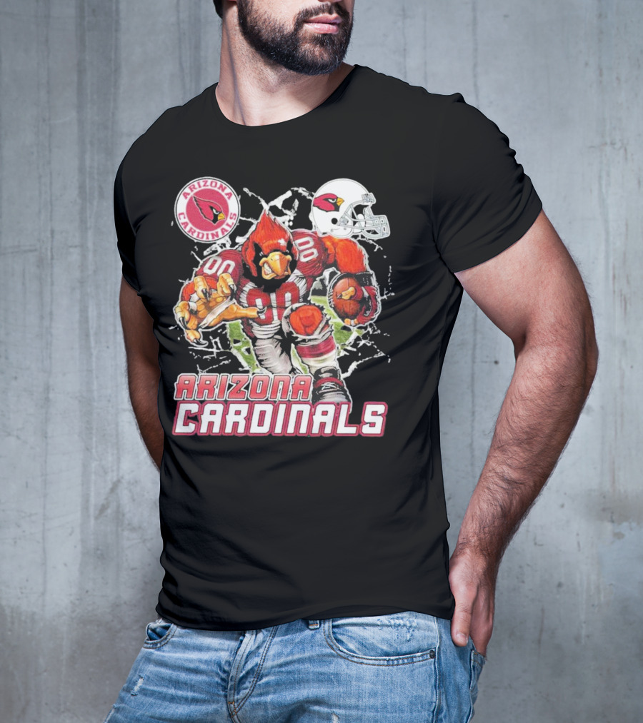 Arizona Cardinals Mascot Breaking Through Wall Vintage Football Helmet T-Shirt