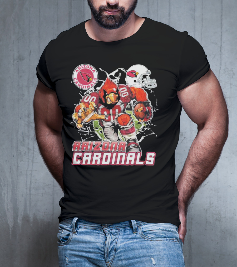 Arizona Cardinals Mascot Breaking Through Wall Vintage Football Helmet T-Shirt