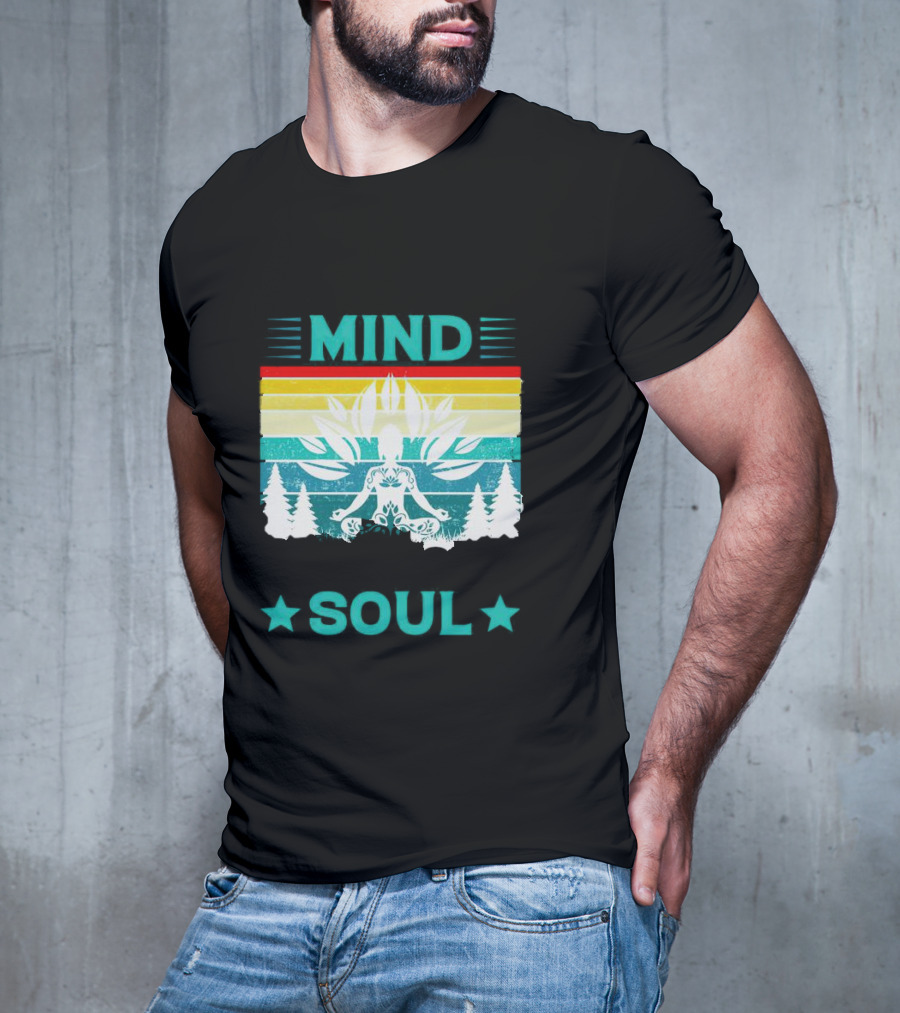 LOSE YOUR MIND FIND YOUR SOUL Yoga Meditation Retro Vintage Rainbow Pine Trees T-Shirt