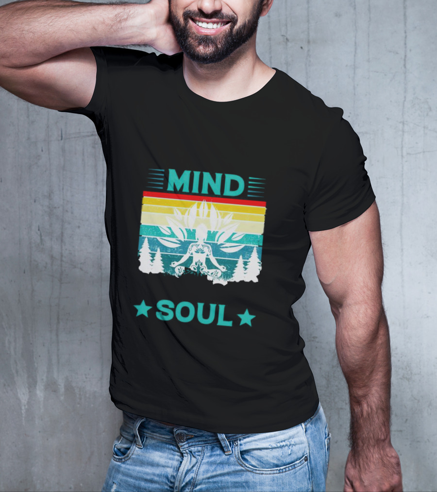 LOSE YOUR MIND FIND YOUR SOUL Yoga Meditation Retro Vintage Rainbow Pine Trees T-Shirt