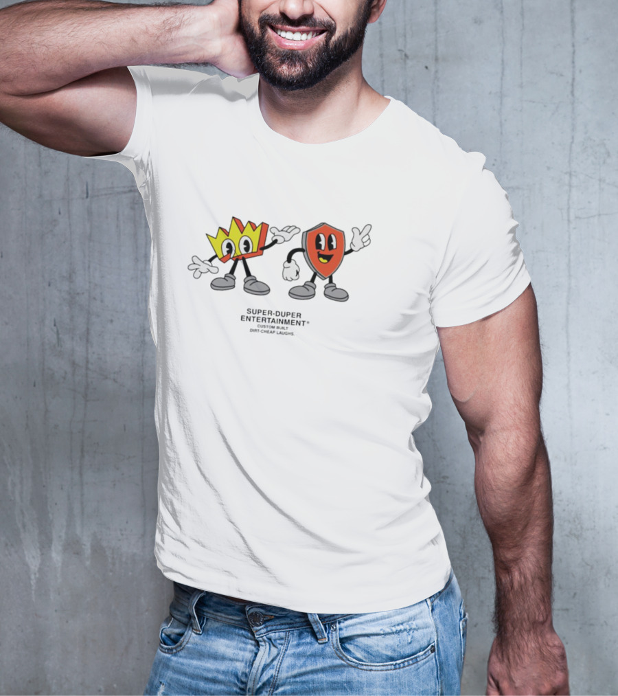 Super-Duper Entertainment Fun Cartoon Characters Crown And Shield T-Shirt