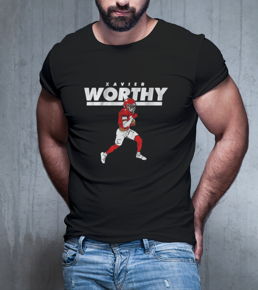 Xavier Worthy Football Illustration We’re Not Worthy T-Shirt