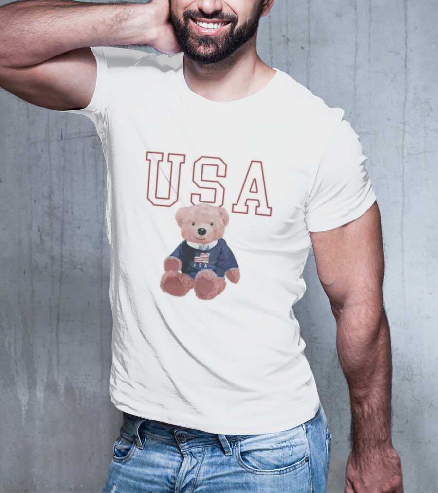 USA Patriotic Bear Plush With American Flag T-Shirt