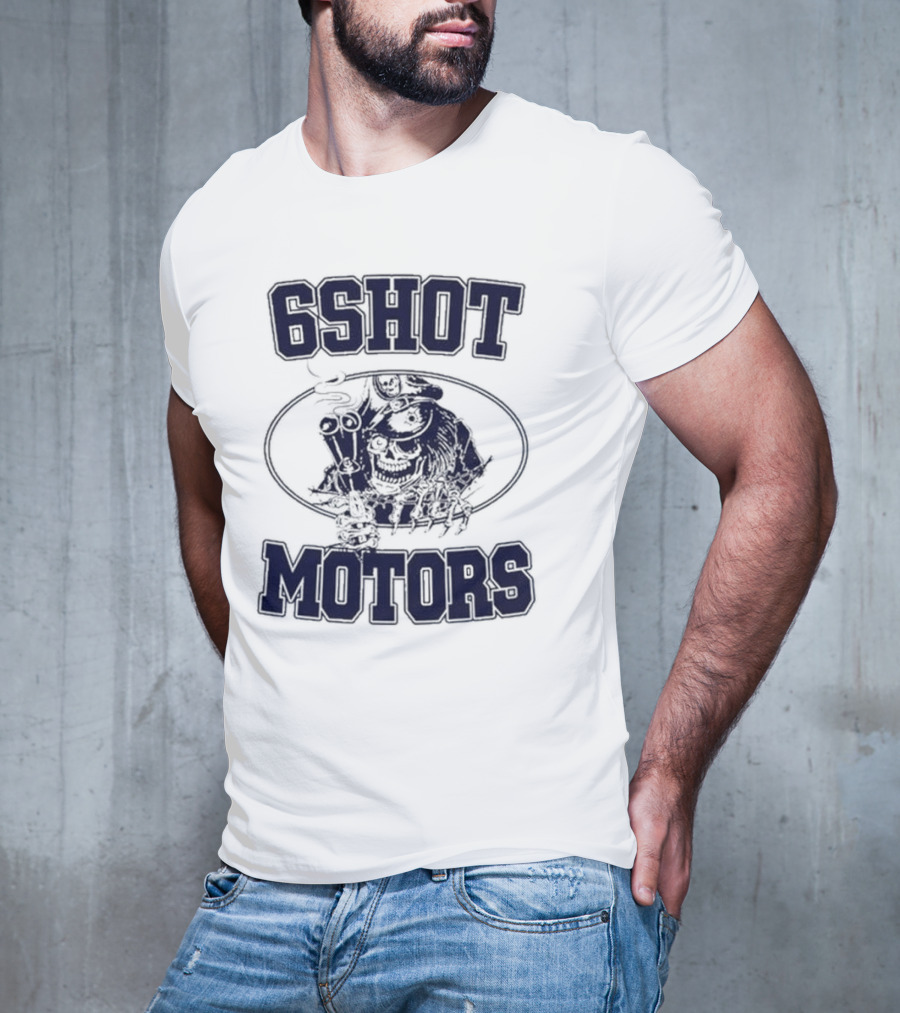 6Shot Motors Smoking Skull With Guns T-Shirt