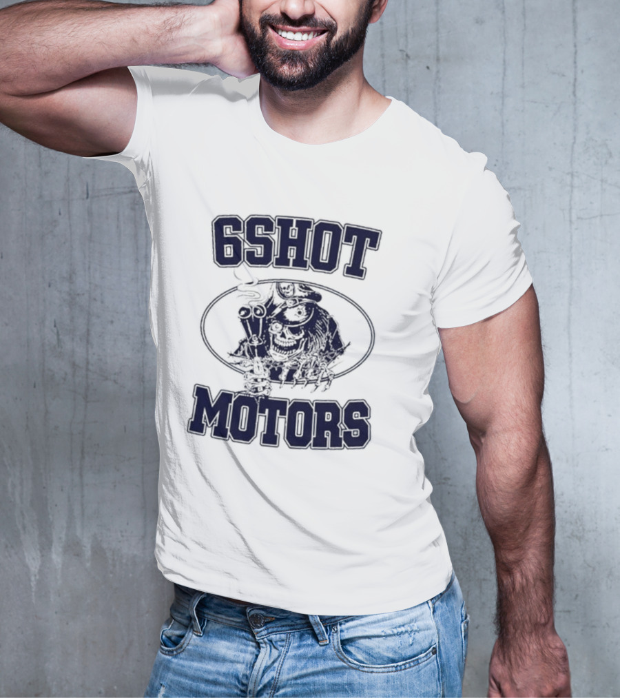 6Shot Motors Smoking Skull With Guns T-Shirt