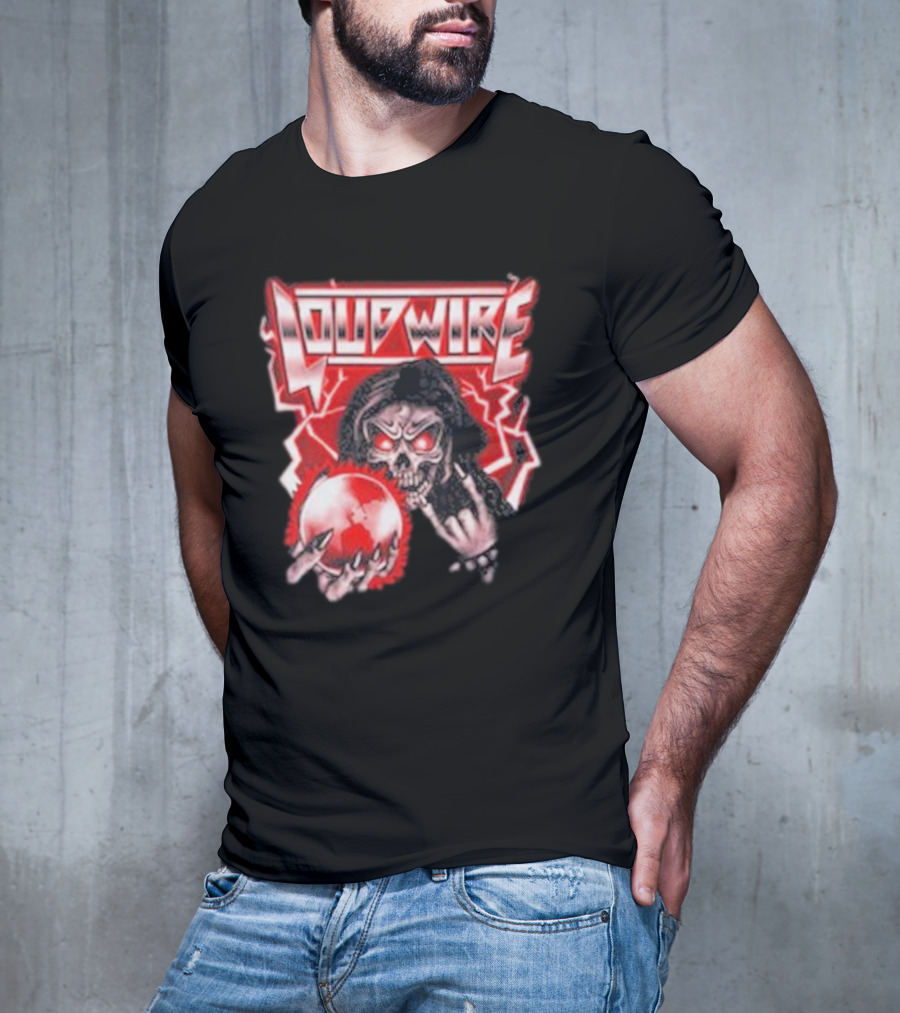 Loudwire 80s Metal Skull And Lightning Sphere Rock Hand T-Shirt