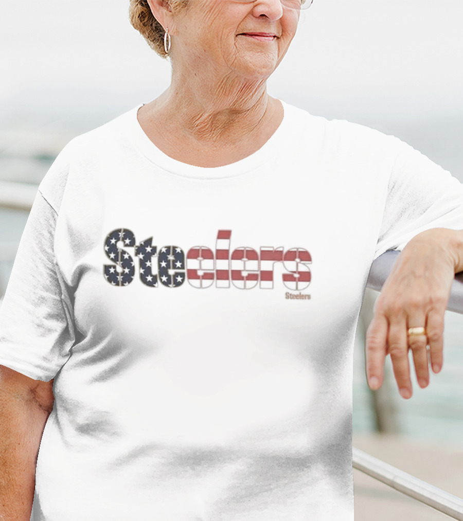 Pittsburgh Steelers American Flag Script Franklin T-Shirt