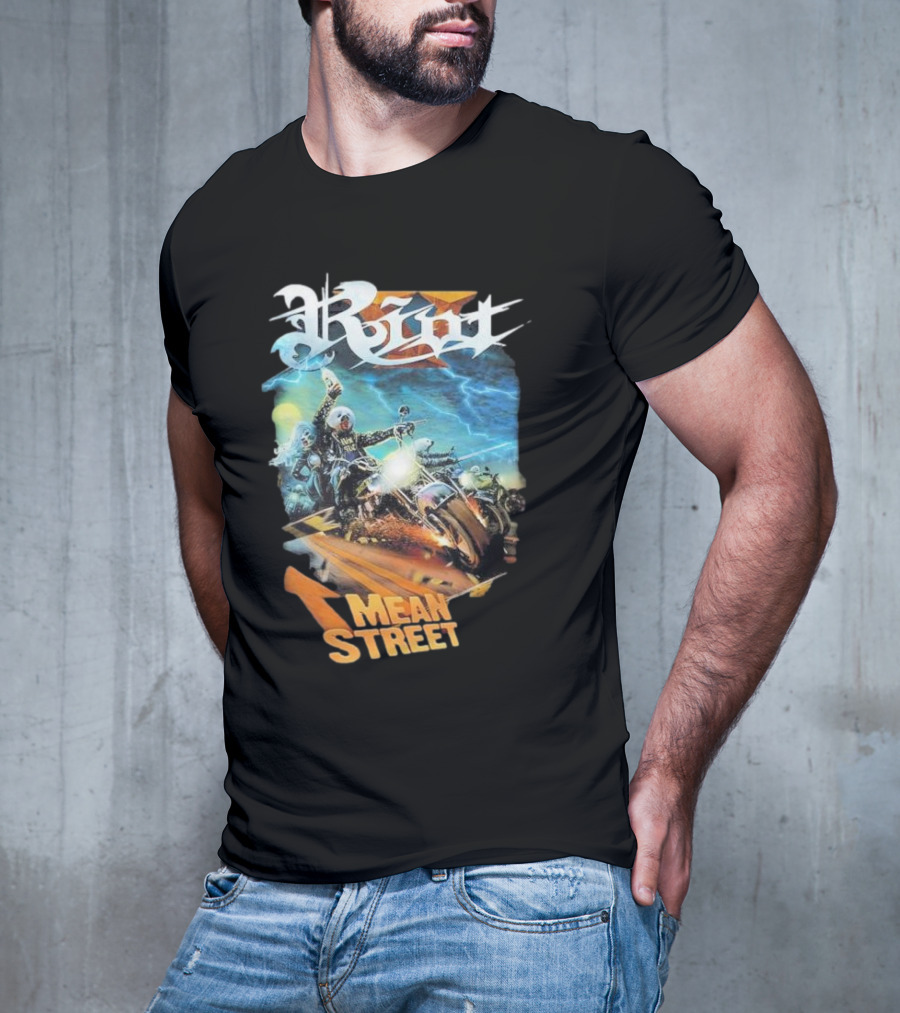 Riot V Mean Streets Album Cover With Biker And Lightning T-Shirt