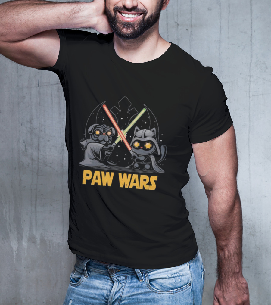 Star Wars Paw Wars Cat And Dog Jedi Battle T-Shirt