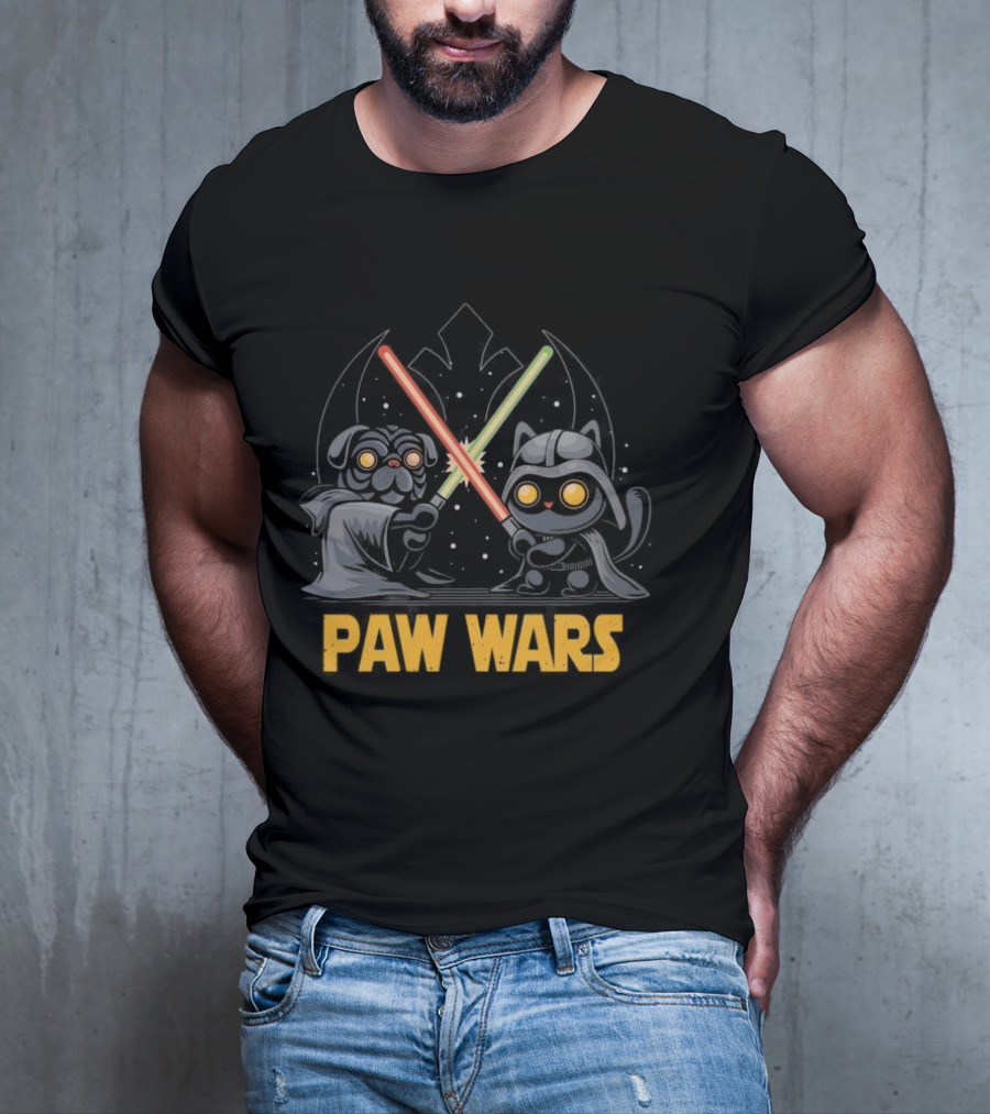 Star Wars Paw Wars Cat And Dog Jedi Battle T-Shirt