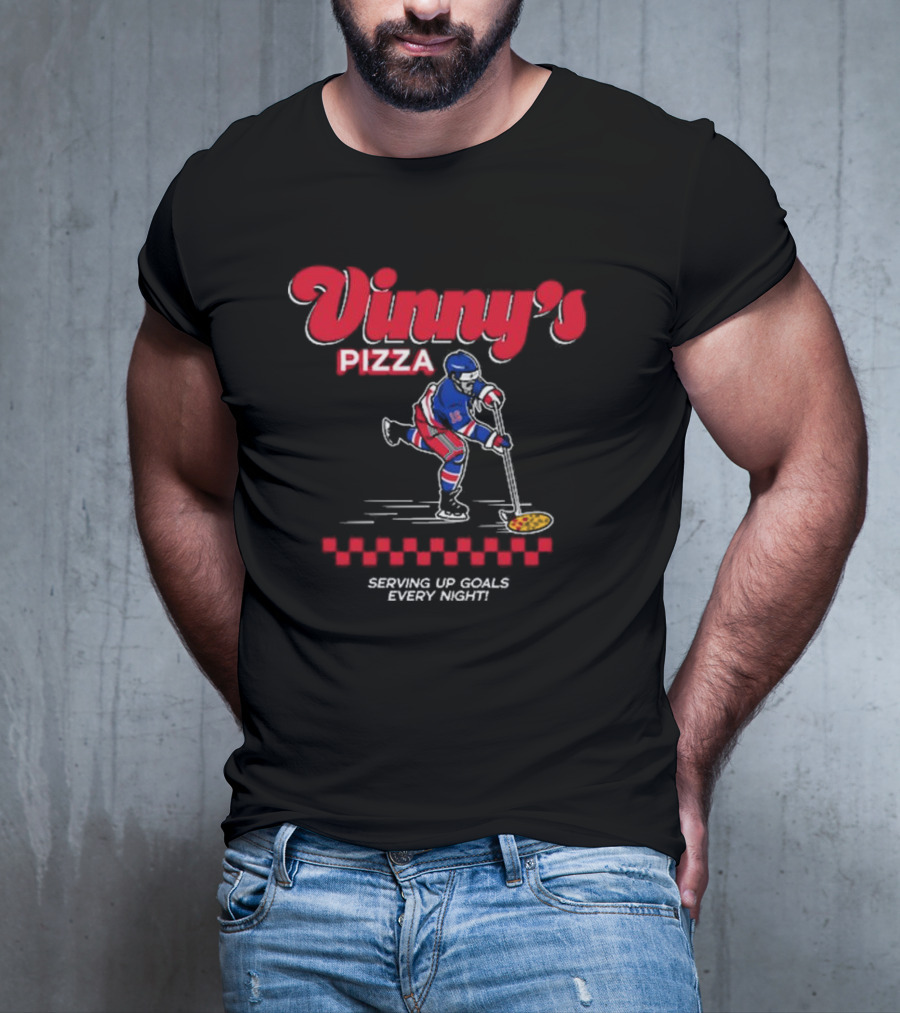 Vinny's Pizza Serving Up Goals Every Night Hockey Player With Pizza Stick T-Shirt