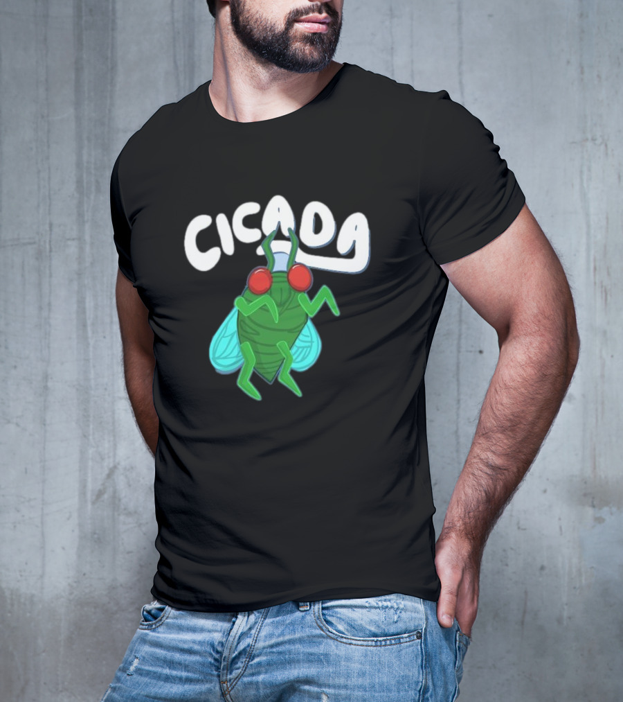 Cicada Cartoon Bug With Green Body And Red Eyes T-Shirt