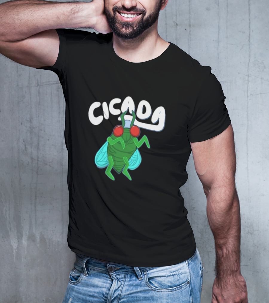 Cicada Cartoon Bug With Green Body And Red Eyes T-Shirt