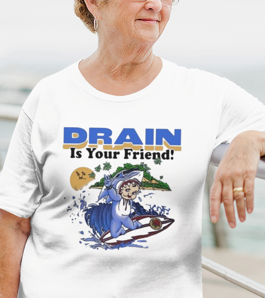 DRAIN Is Your Friend Surfing Character Tropical Moon Island T-Shirt